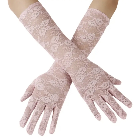 Lace Gloves 🧤 WHITE BLACK RED PINK - Picture 3 of 8